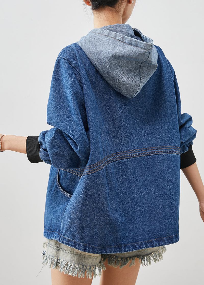 Böhmische Blaue Jeansjacken Mit Kapuze Und Patchwork Frühling - Damen-Wintermäntel