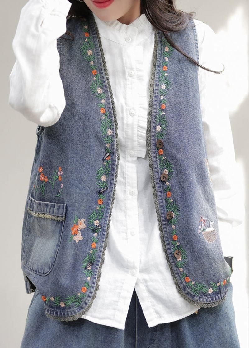 Böhmische Blaue Peter-pan-kragen-jeansjacke Mit Gestreiften Patchwork-knöpfen Für Den Herbst - Damen-Wintermäntel