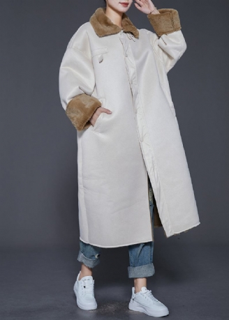 Boho-beige Übergroßer Dicker Warmer Fleece-trenchcoat Für Den Winter