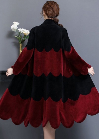 Boho-wollmantel Mit Schwarz-rotem Stehkragen Und Patchwork Für Den Winter