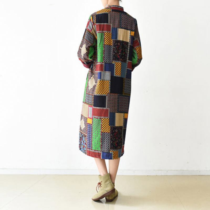 Boutique-mantel Mit Mehrfarbigem Patchwork Strickjacken In Übergröße O-ausschnitt Boutique-lange Jacken Mit Fledermausärmeln - Damen-Wintermäntel