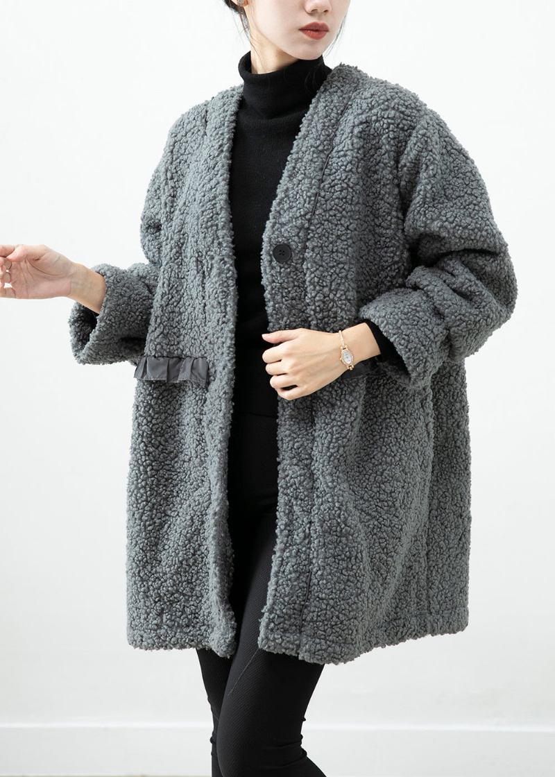 Damen Grauer Rüschen Patchwork Kunstpelzmantel Winter - Damen-Wintermäntel