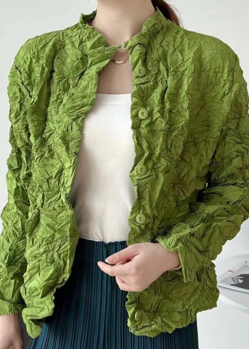 Dünner Grüner Baumwoll-cardigan Mit Geknitterten Knöpfen Für Damen Frühling