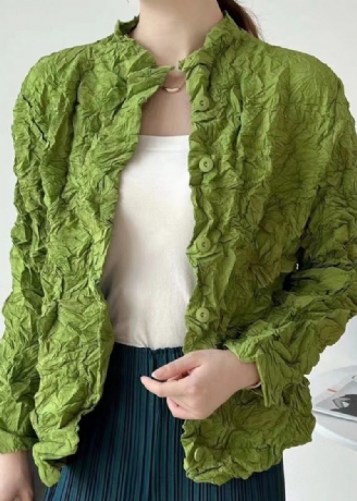 Dünner Grüner Baumwoll-cardigan Mit Geknitterten Knöpfen Für Damen Frühling