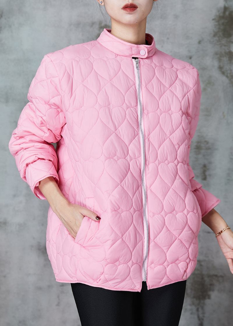 Einfache Rosa Parkas Mit Feiner Baumwolle Und Stehkragen Frühling - Damen-Wintermäntel