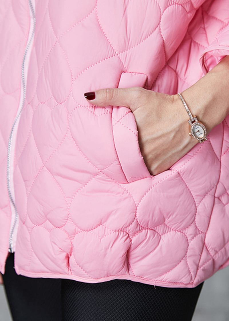 Einfache Rosa Parkas Mit Feiner Baumwolle Und Stehkragen Frühling - Damen-Wintermäntel