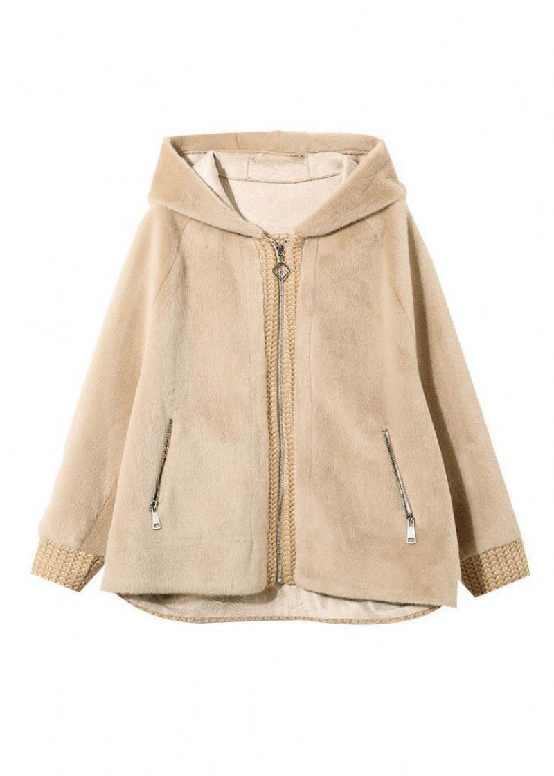 Einfache Wolljacke Mit Peter-pan-kragen Und Knopfleiste In Beige Für Den Herbst - Damen-Wintermäntel