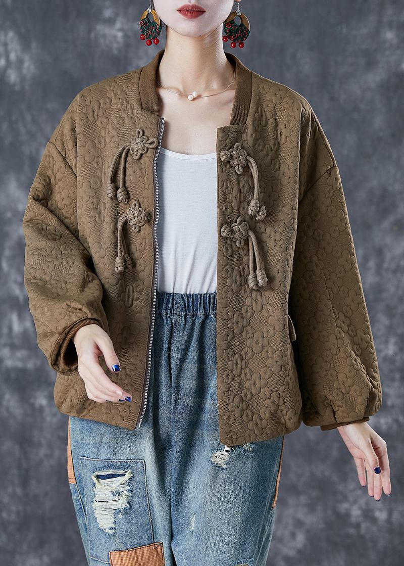 Einzigartige Khakifarbene Jacquard-baumwolljacke Mit Quasten Herbst - Damen-Wintermäntel