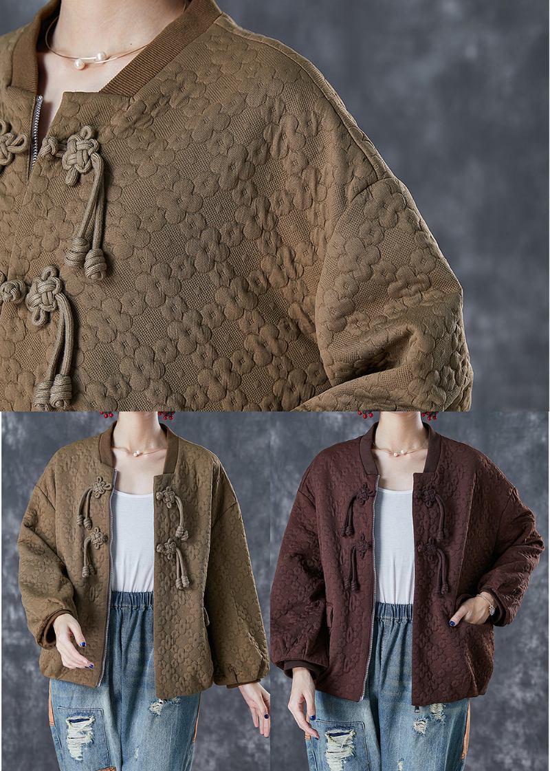 Einzigartige Khakifarbene Jacquard-baumwolljacke Mit Quasten Herbst - Damen-Wintermäntel