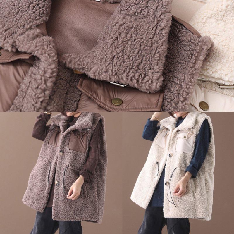 Einzigartiger Ärmelloser Maximantel In Übergröße Mit Kordelzug Beige Weiße Silhouette Damenmäntel - Damen-Wintermäntel