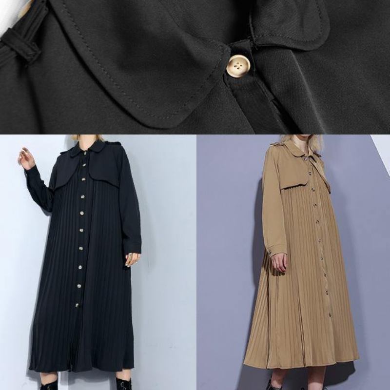 Einzigartiger Schwarzer Trenchcoat In Übergröße Outfits Patchwork Plissierter Mantel - schwarz