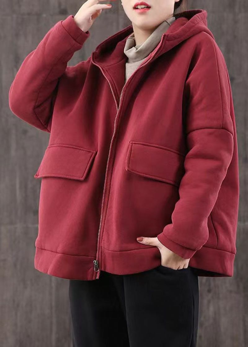 Elegante Lässige Winterjacke Patchwork-mäntel Roter Kurzer Mantel Mit Kapuze - schwarz