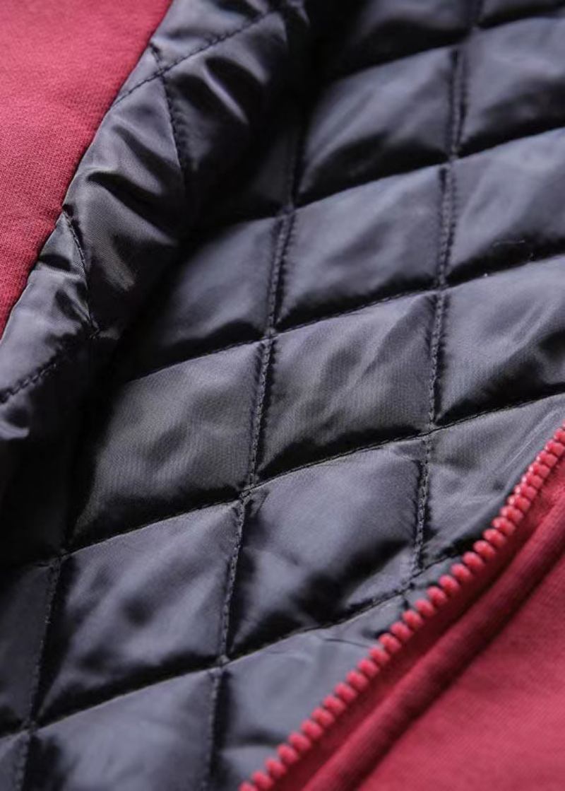 Elegante Lässige Winterjacke Patchwork-mäntel Roter Kurzer Mantel Mit Kapuze - schwarz