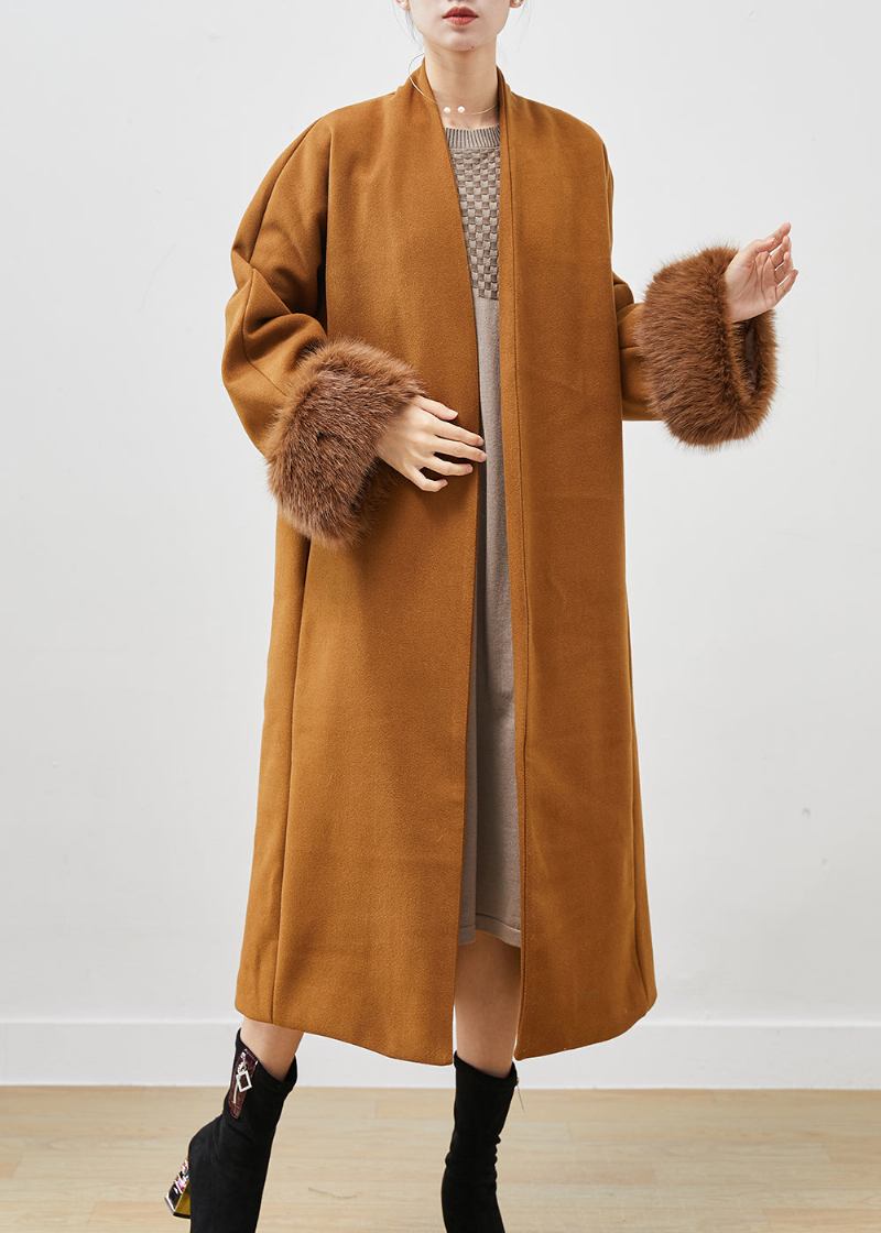 Eleganter Khakifarbener V-ausschnitt Übergroßer Woll-trenchcoat Frühling - Damen-Wintermäntel