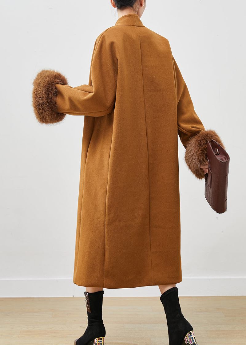 Eleganter Khakifarbener V-ausschnitt Übergroßer Woll-trenchcoat Frühling - Damen-Wintermäntel