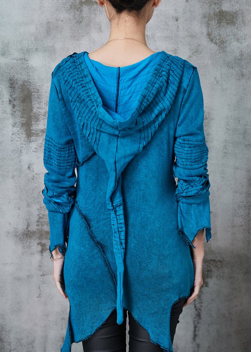 Feiner Blauer Asymmetrischer Baumwollmantel Mit Batikmuster Frühling - Damen-Wintermäntel