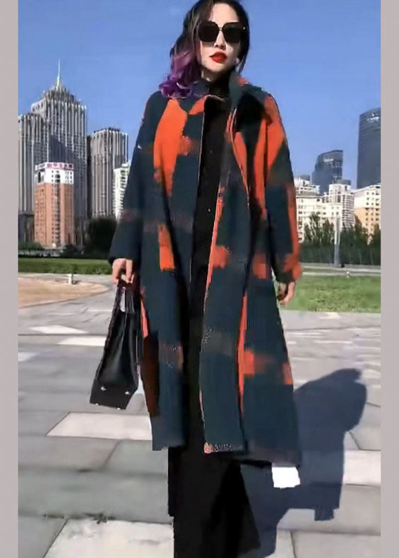 Feiner Lässiger Woll-trenchcoat Mit Kreismuster Und Orangefarbenem Aufdruck Für Den Winter