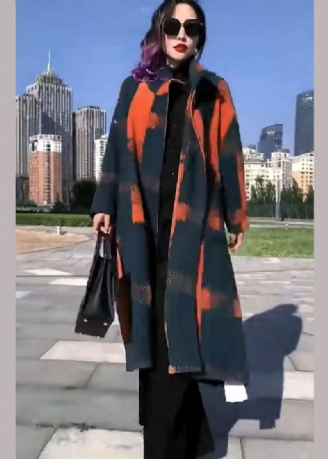 Feiner Lässiger Woll-trenchcoat Mit Kreismuster Und Orangefarbenem Aufdruck Für Den Winter