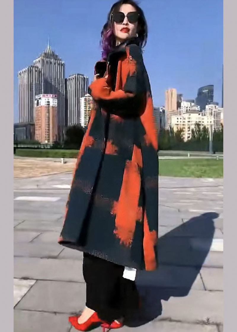 Feiner Lässiger Woll-trenchcoat Mit Kreismuster Und Orangefarbenem Aufdruck Für Den Winter - Damen-Wintermäntel