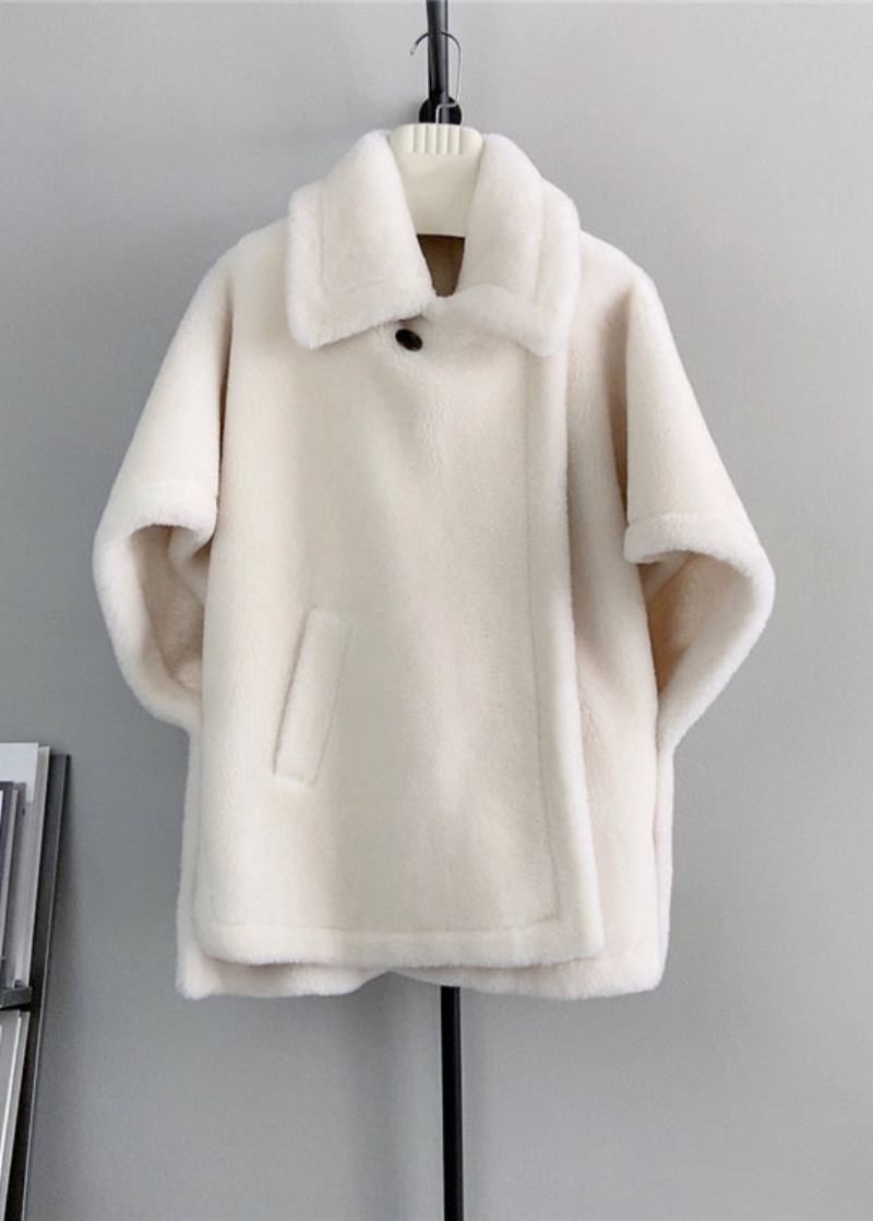 Französische Beige Woll-cape-mäntel Mit Quadratischem Kragen Und Taschen Winter