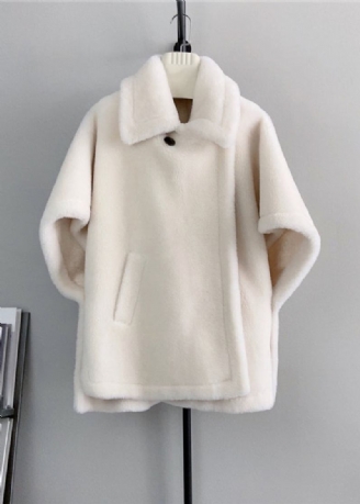 Französische Beige Woll-cape-mäntel Mit Quadratischem Kragen Und Taschen Winter