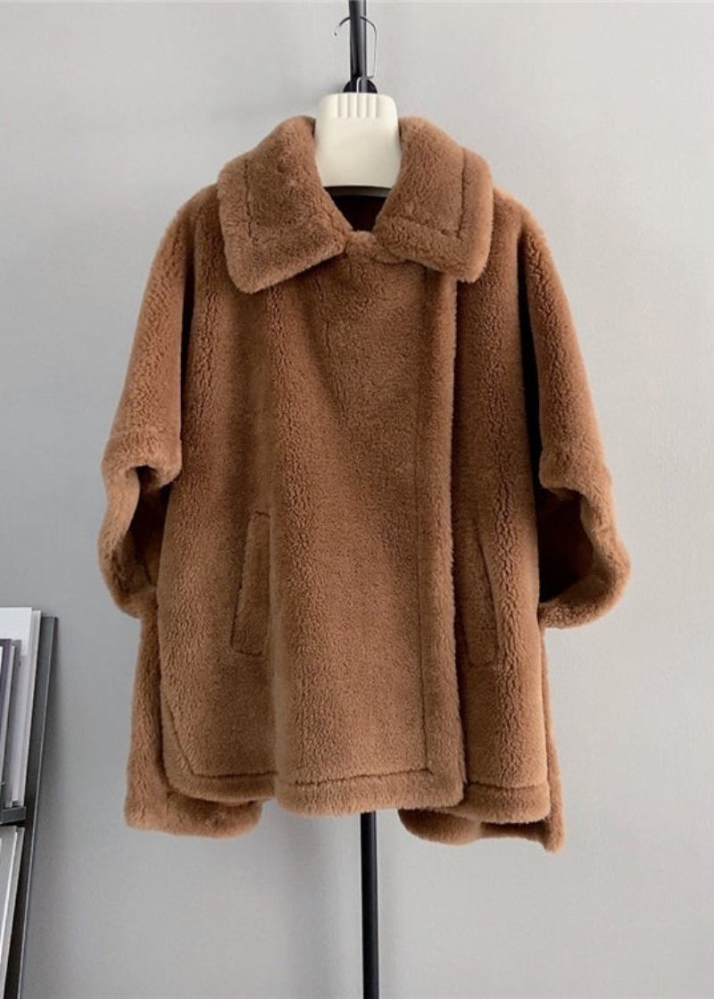 Französische Beige Woll-cape-mäntel Mit Quadratischem Kragen Und Taschen Winter - Damen-Wintermäntel