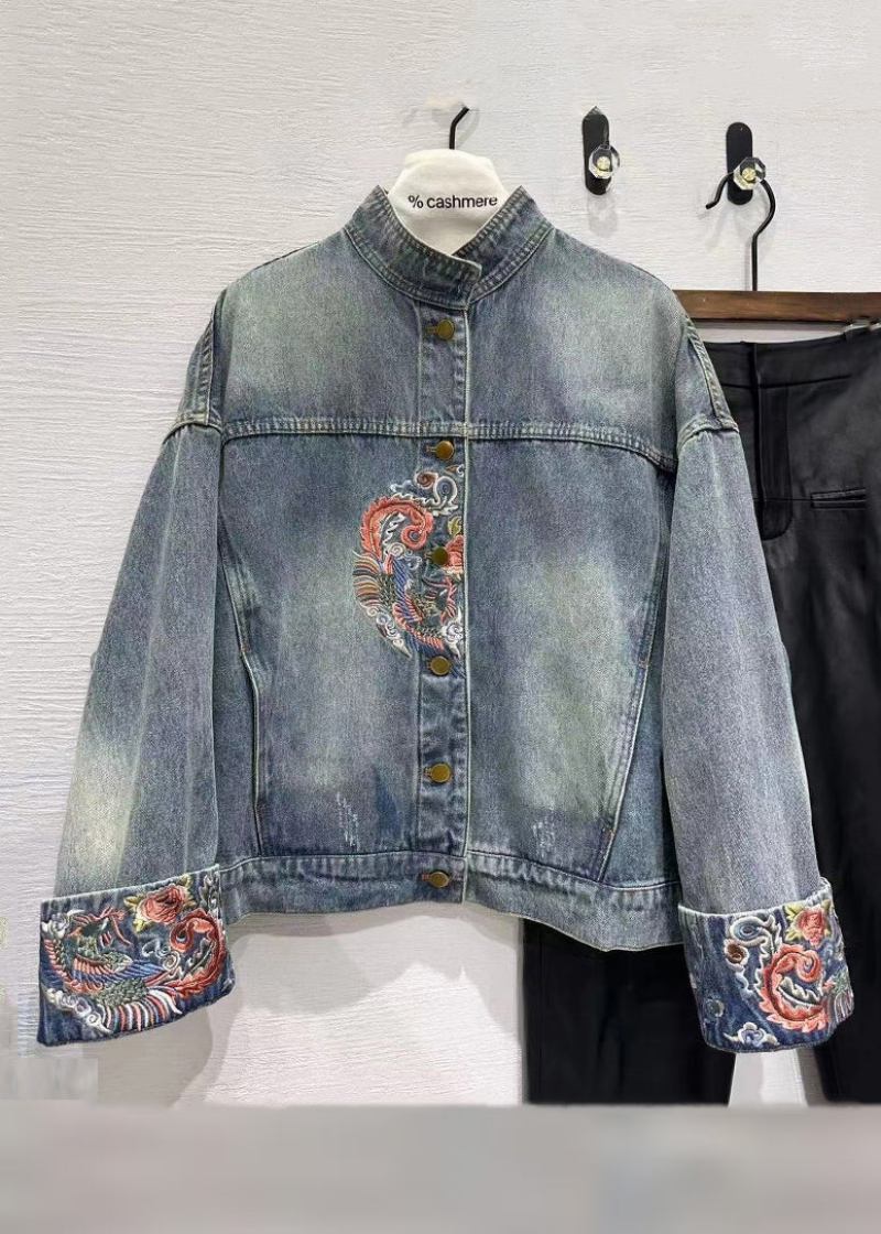 Französische Blaue Jeansjacke Mit Knöpfen Frühling - Damen-Wintermäntel