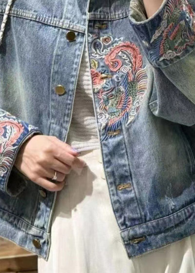 Französische Blaue Jeansjacke Mit Knöpfen Frühling - Damen-Wintermäntel