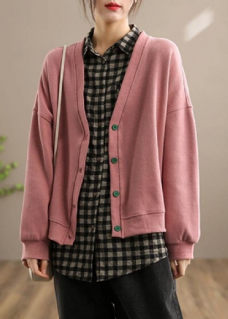 Französische Rosa Kleidung Für Damen Form V-ausschnitt Button-down Frühling Mäntel