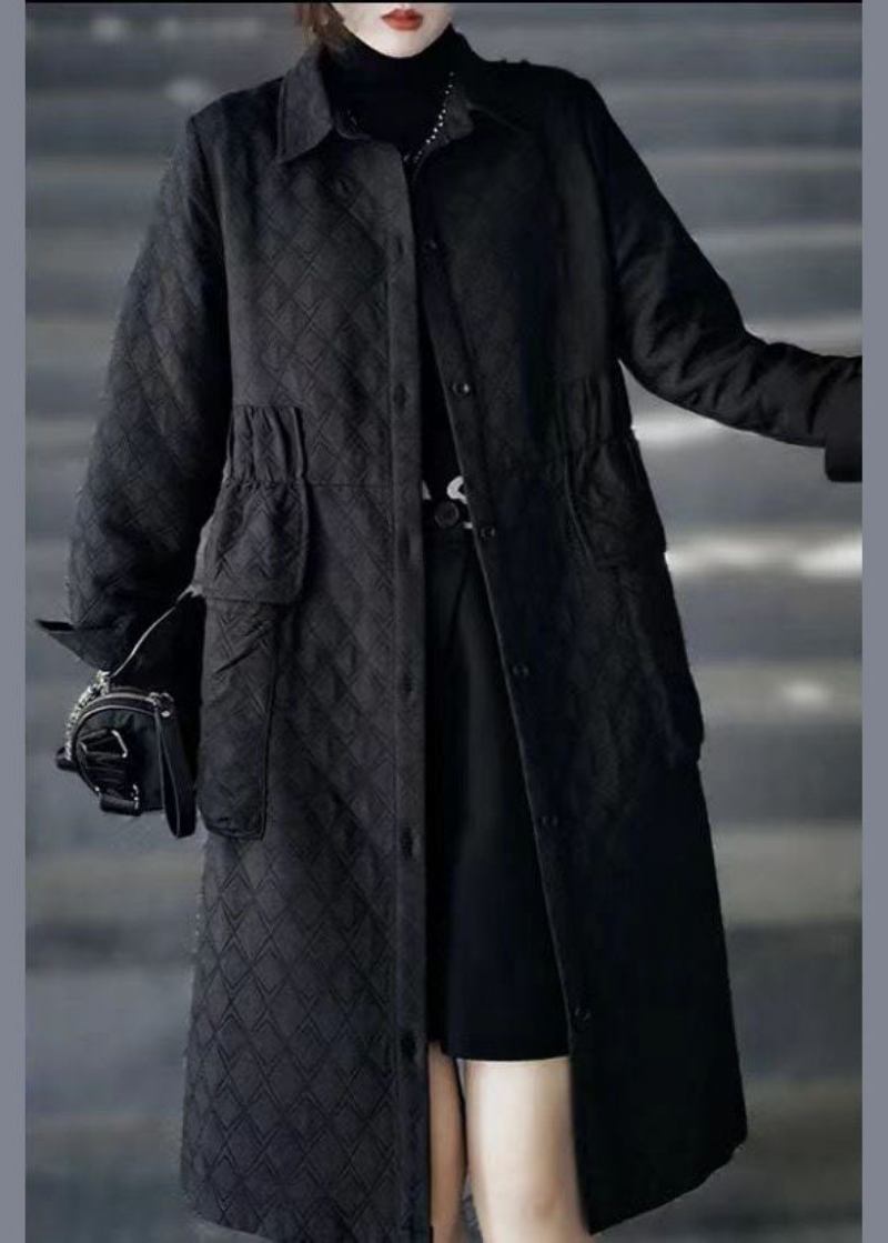 Französischer Khakifarbener Peter-pan-kragen Mit Taschen Patchwork-trenchcoat Aus Feiner Baumwolle Für Den Winter - Damen-Wintermäntel