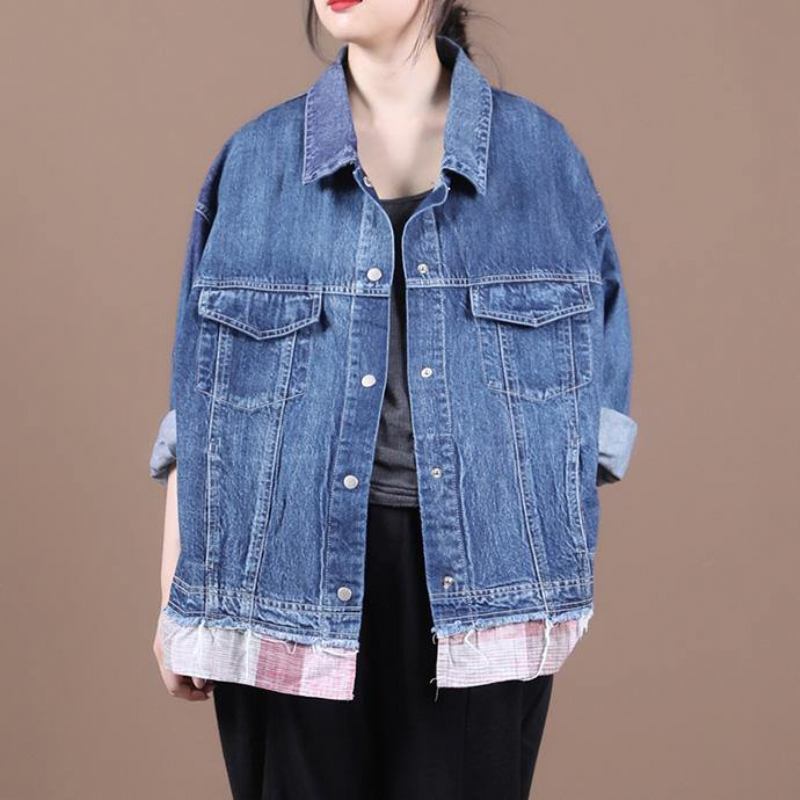 Französisches Patchwork Mit Revers Feine Herbstkleidung Für Damen Denimblaue Kleider Damenmäntel - Damen-Wintermäntel