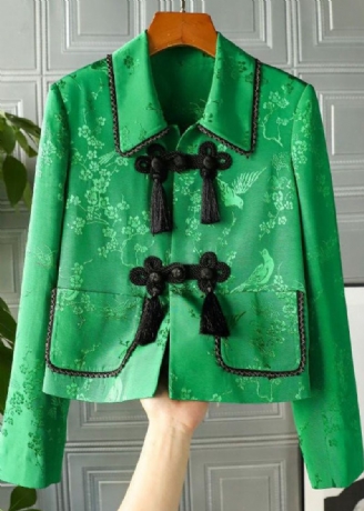 Grüne Weste Aus Satin Mit V-ausschnitt Und Bestickten Blumenknöpfen Im Vintage-stil Im Peter Pan Kragen Im Retro-stil Im Patchwork-stil Im Mit Fledermausärmeln