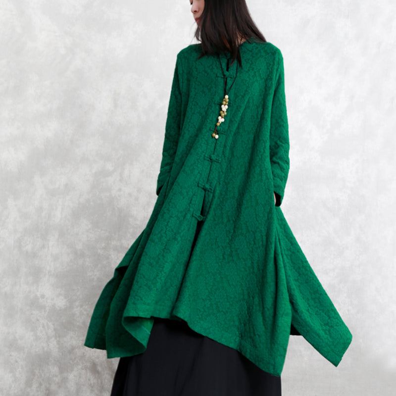 Grüner Mantel Aus Wollmischung Für Damen Locker Sitzender Stehkragen Asymmetrische Oberbekleidung Boutique Langärmlige Taschen Trenchcoat Mit Großem Saum - Damen-Wintermäntel