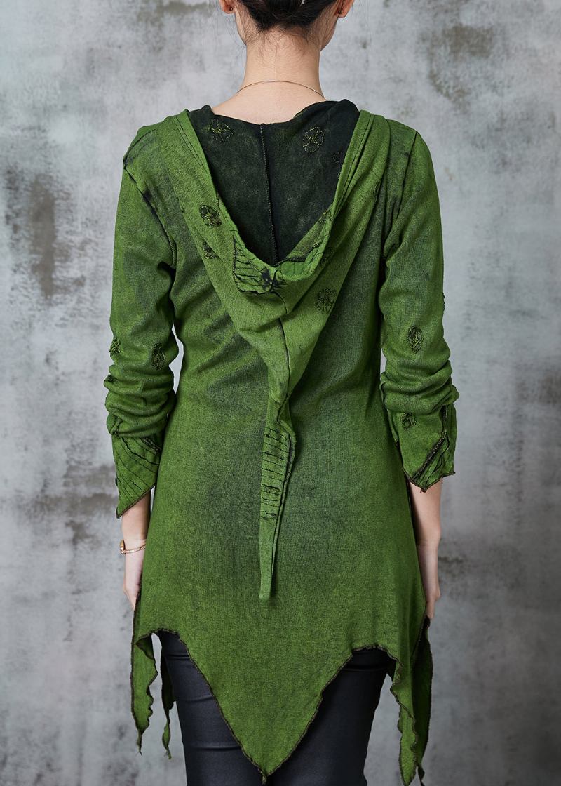 Handgefertigte Grüne Baumwolljacke Mit Reißverschluss Und Kapuze Frühling - Damen-Wintermäntel