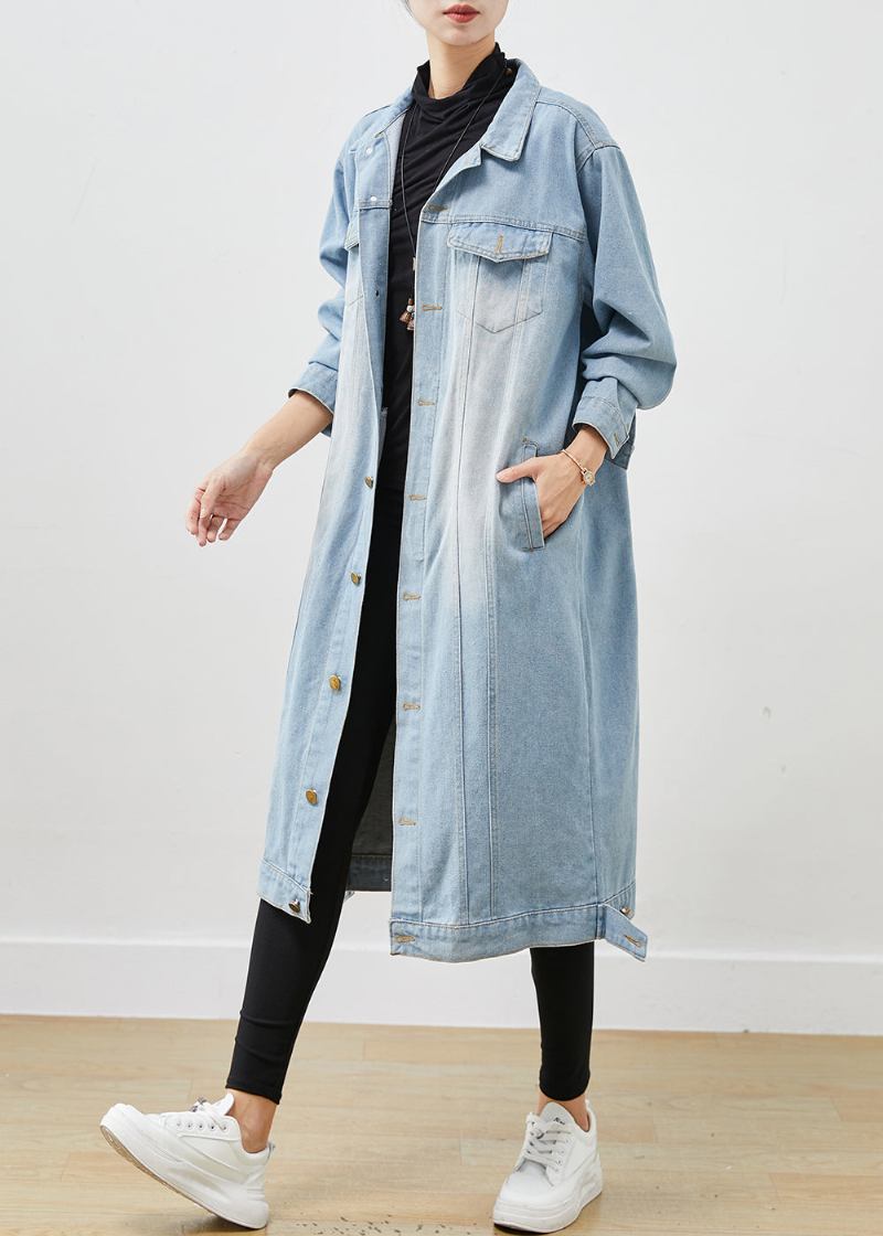 Hellblauer Denim-trenchcoat Mit Knopfleiste Für Den Frühling - Damen-Wintermäntel