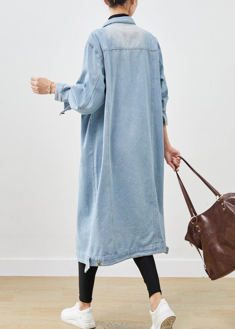 Hellblauer Denim-trenchcoat Mit Knopfleiste Für Den Frühling - Damen-Wintermäntel