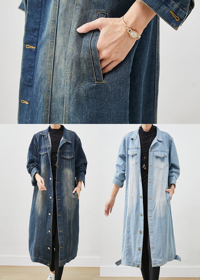 Hellblauer Denim-trenchcoat Mit Knopfleiste Für Den Frühling - Damen-Wintermäntel