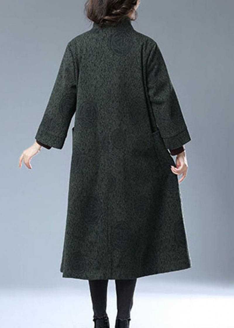 Italienischer Khakifarbener Langer Trenchcoat Aus Baumwolle Mit Peter-pan-kragen Und Patchwork-muster Ärmelarmband - Damen-Wintermäntel