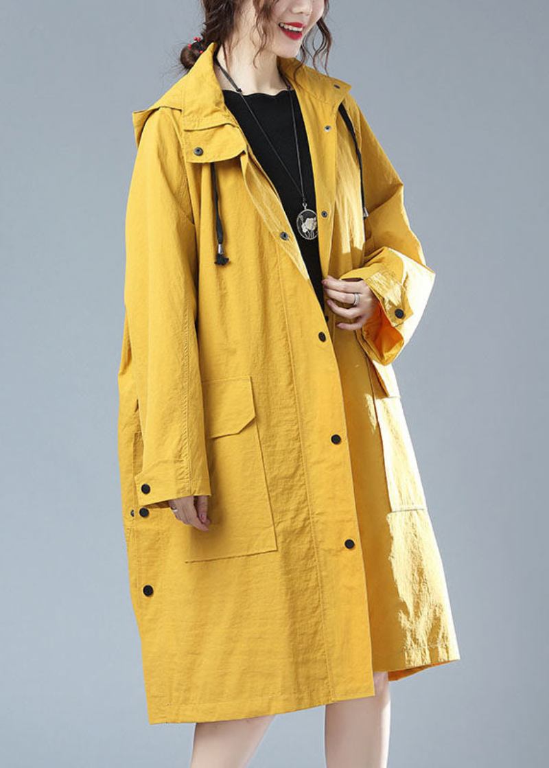 Italienischer Langer Patchwork-trenchcoat Aus Baumwolle Mit Druckknöpfen Und Taschen Für Den Herbst - Damen-Wintermäntel