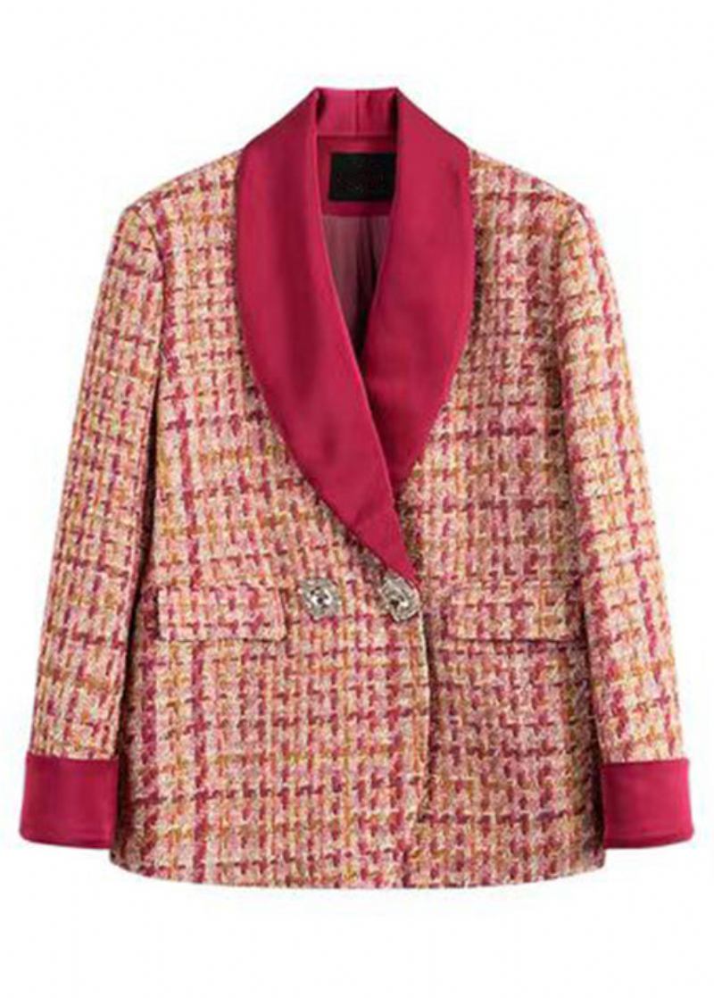 Italienischer Rosa Karierter Patchwork-mantel Aus Baumwolle Mit Knöpfen Für Den Frühling - Damen-Wintermäntel