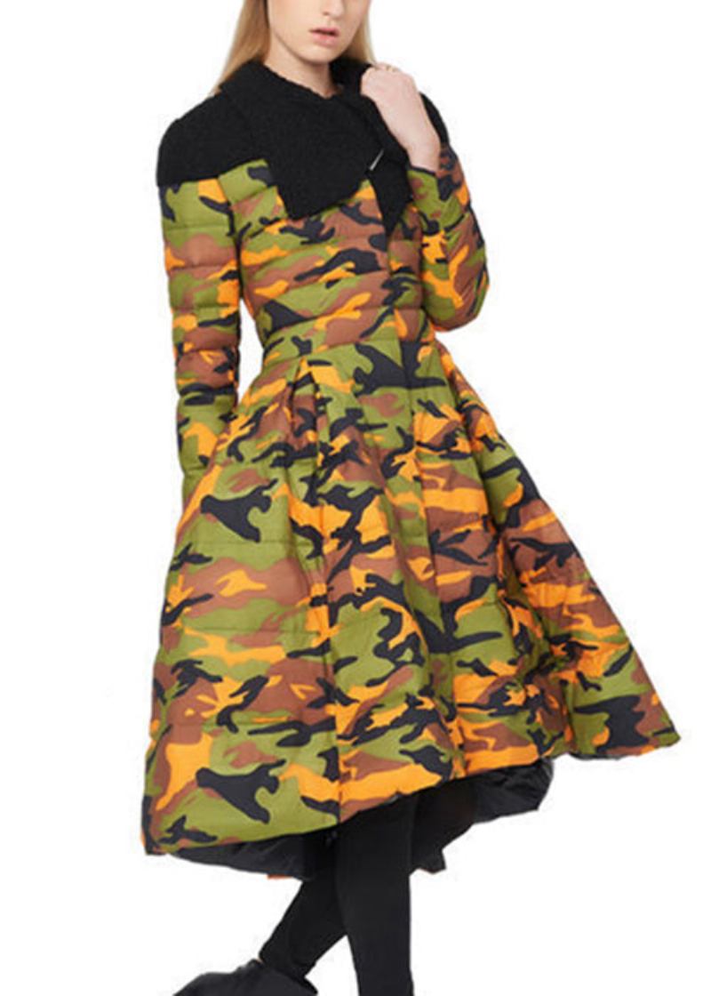 Italienischer Teddy-kunstpelz-patchwork-daunenmantel Mit Camouflage-print Für Den Winter - Damen-Wintermäntel