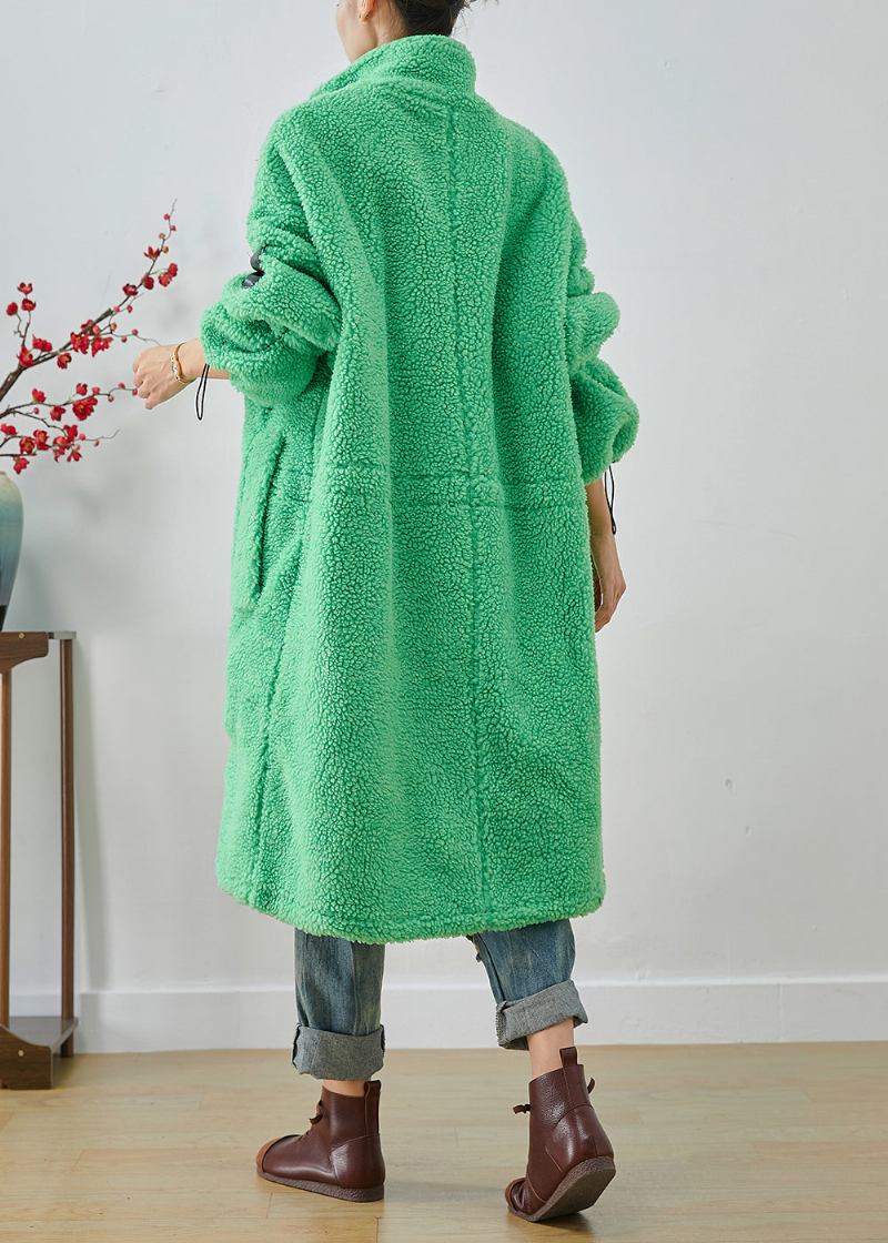 Kunstvoller Fluoreszierender Grüner Fleece-trenchcoat Mit Kordelzug Winter - Damen-Wintermäntel