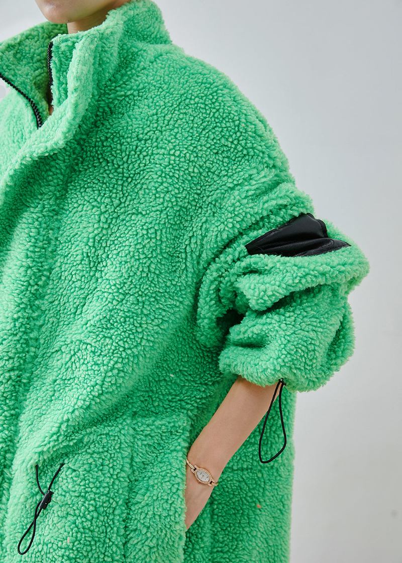 Kunstvoller Fluoreszierender Grüner Fleece-trenchcoat Mit Kordelzug Winter - Damen-Wintermäntel