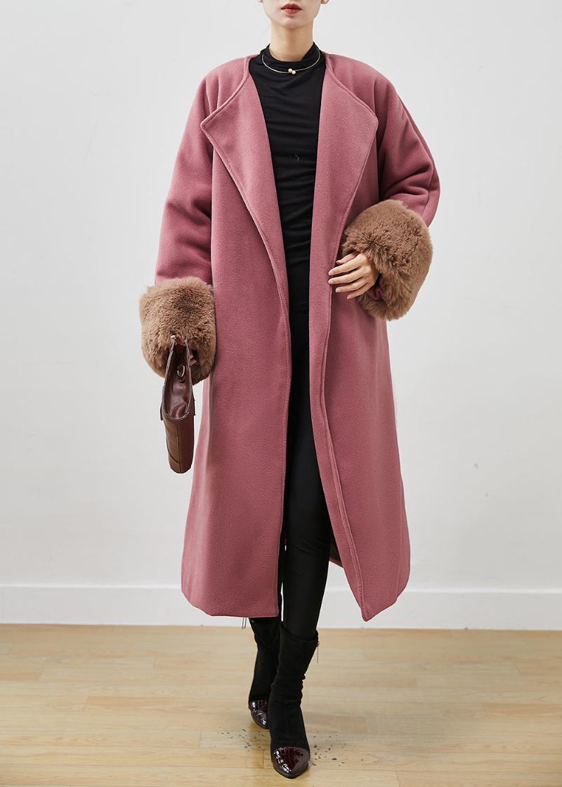 Kunstvoller Übergroßer Patchwork-woll-trenchcoat In Lila Frühling - Damen-Wintermäntel