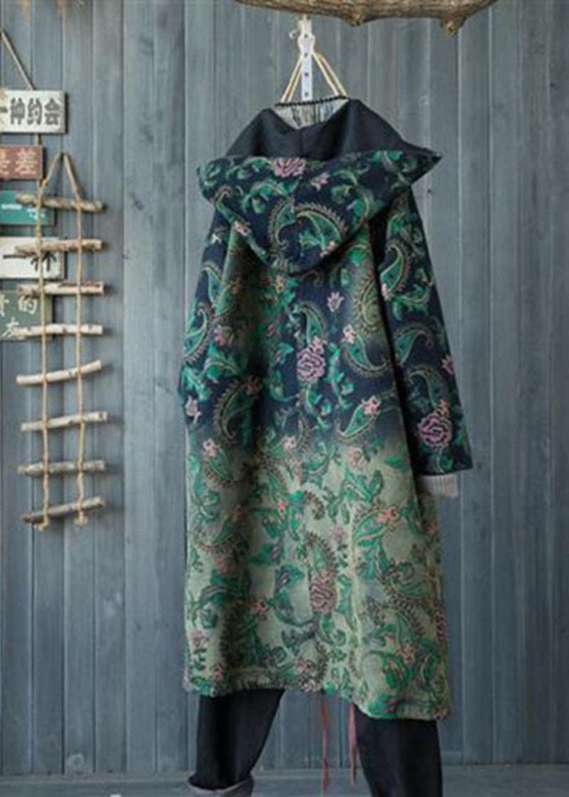 Lässiger Grüner Trenchcoat Mit Farbverlauf Und Kapuze Bedruckter Baumwoll-denim Frühling - Damen-Wintermäntel