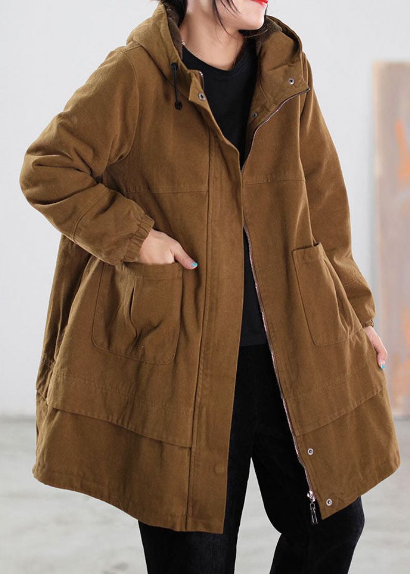 Lässiger Parka Aus Baumwolle Mit Taschen Und Kordelzug In Khaki Für Den Winter