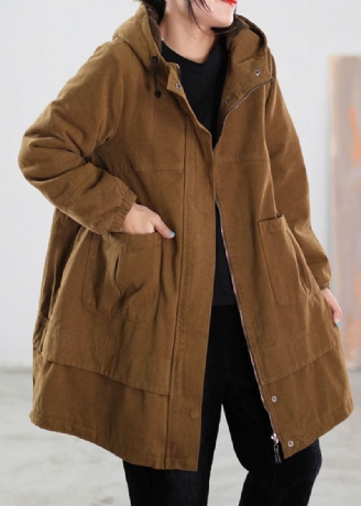 Lässiger Parka Aus Baumwolle Mit Taschen Und Kordelzug In Khaki Für Den Winter