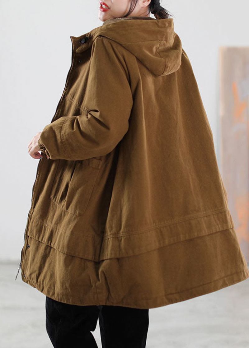 Lässiger Parka Aus Baumwolle Mit Taschen Und Kordelzug In Khaki Für Den Winter - Khaki