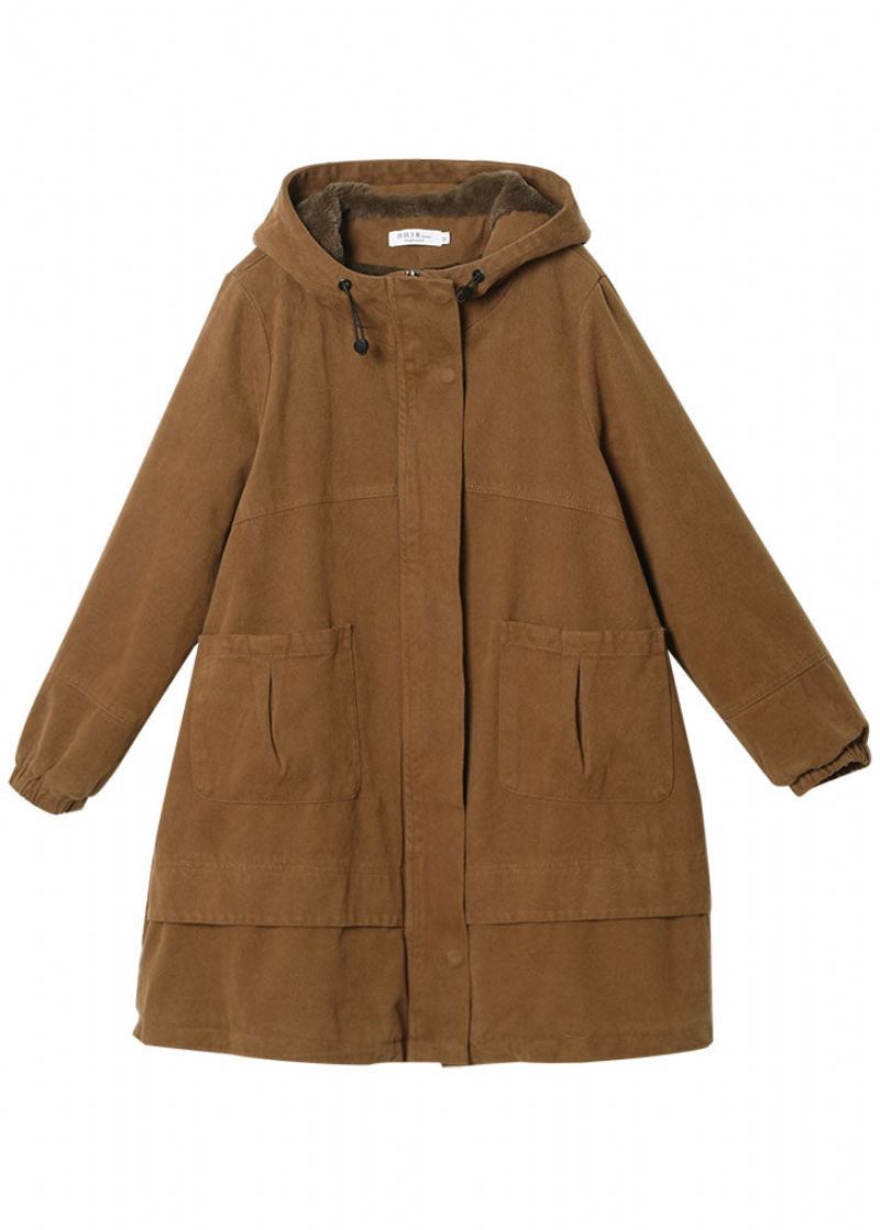 Lässiger Parka Aus Baumwolle Mit Taschen Und Kordelzug In Khaki Für Den Winter - Khaki