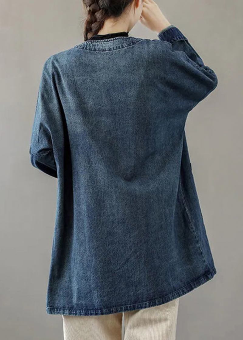 Lockere Hellblaue Jeansweste Mit V-ausschnitt Und Knopf Herbst - Schwarzgrau